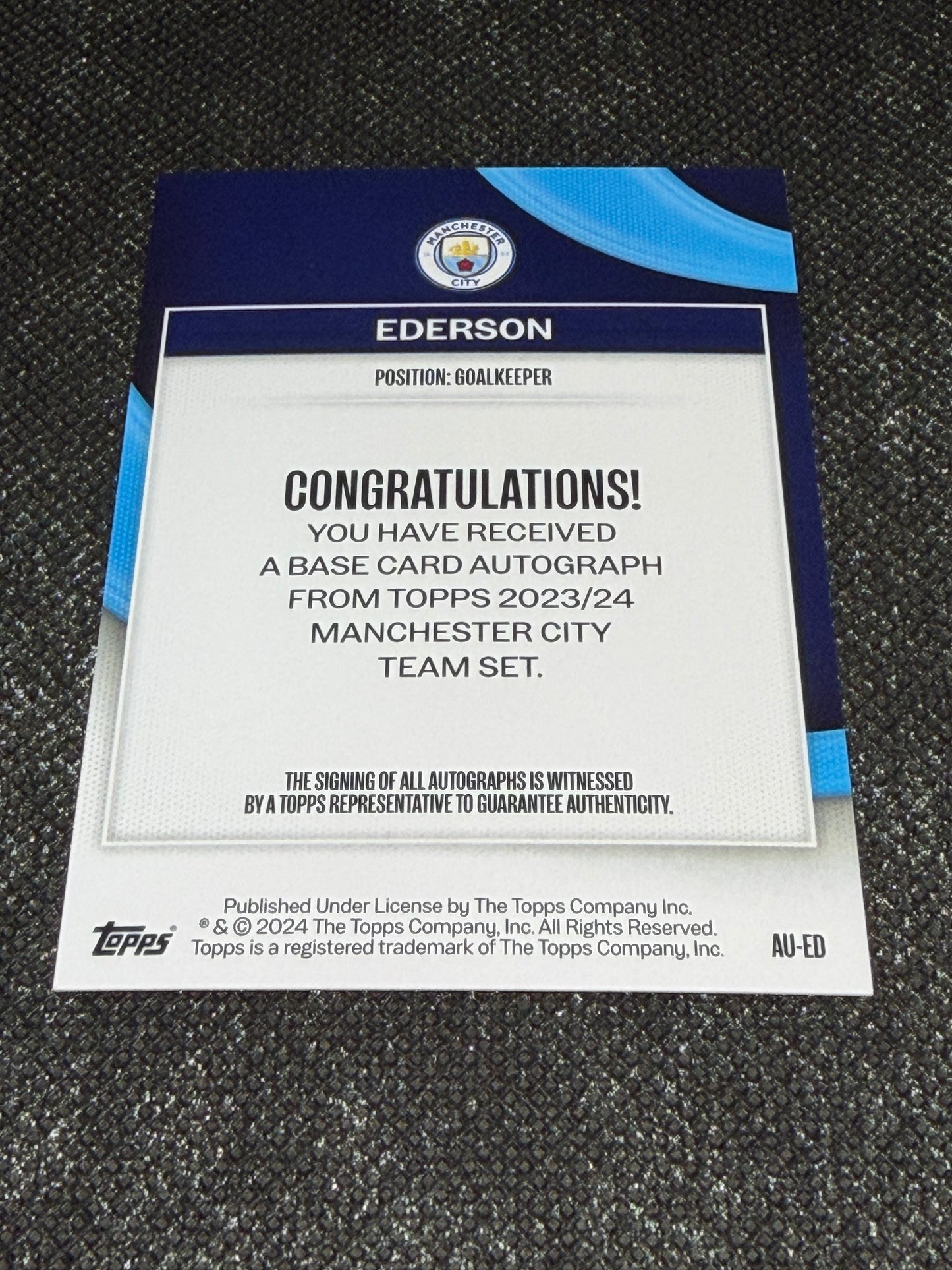 2023-24 Topps Manchester City Set Base Card Autograph Gold 18/50 - Ederson