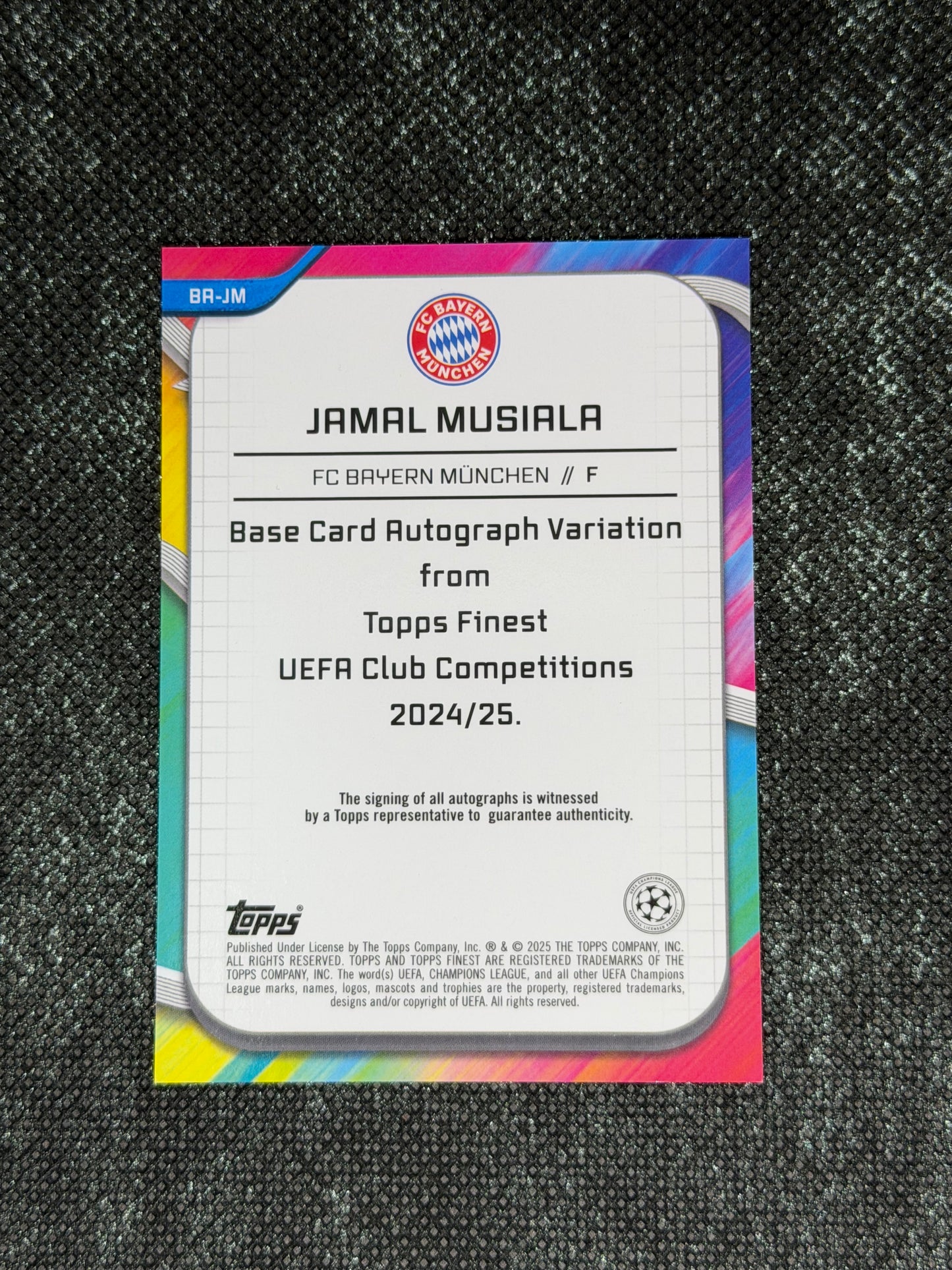2024-25 Topps Finest UEFA Club Competitions Base Card Autograph Variation Purple Wave 52/75 - Jamal Musiala
