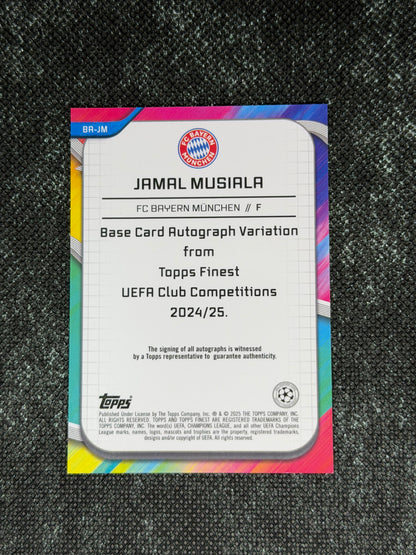 2024-25 Topps Finest UEFA Club Competitions Base Card Autograph Variation Purple Wave 52/75 - Jamal Musiala