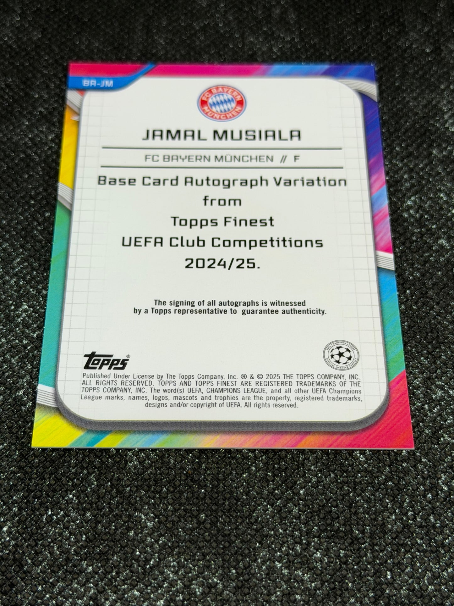 2024-25 Topps Finest UEFA Club Competitions Base Card Autograph Variation Purple Wave 52/75 - Jamal Musiala