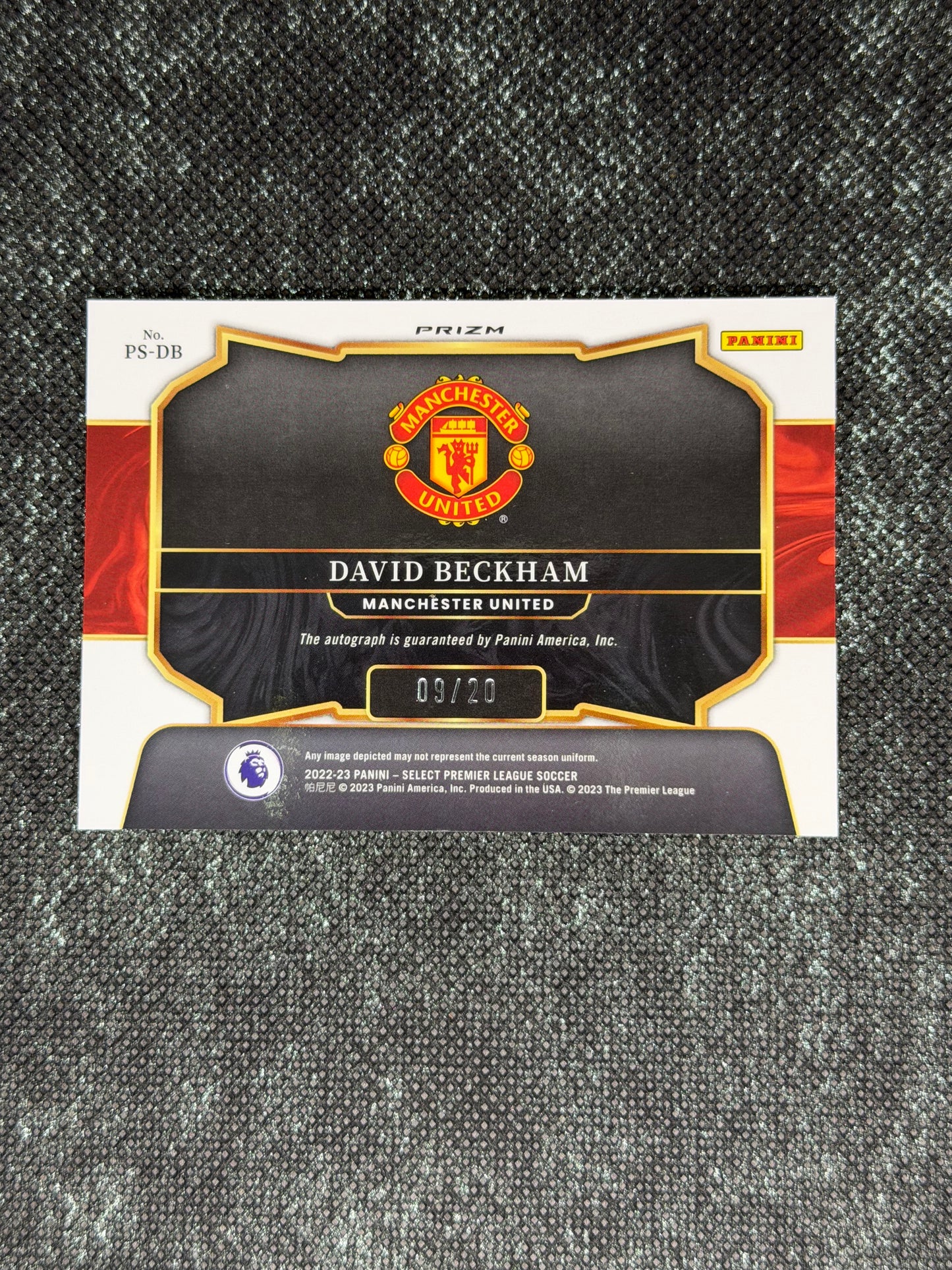 2022-23 Panini Select Premier League Soccer Pitchside Signatures Purple 09/20 - David Beckham