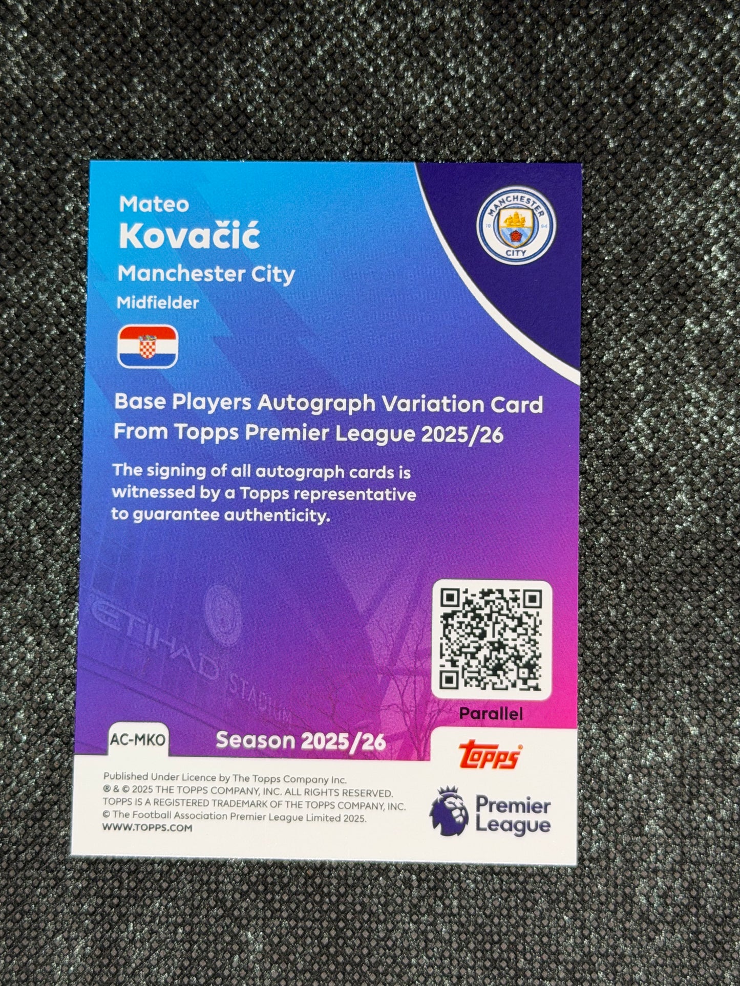 025-26 Topps Premier League Base Players Autograph Variation Orange 15/25 - Mateo Kovacic