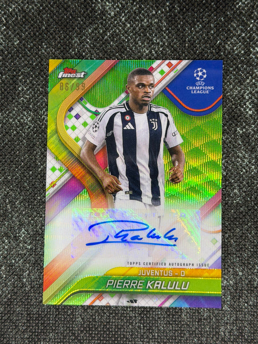2024-25 Topps Finest UEFA Club Competitions Base Card Autograph Variation Green 86/99 - Pierre Kalulu
