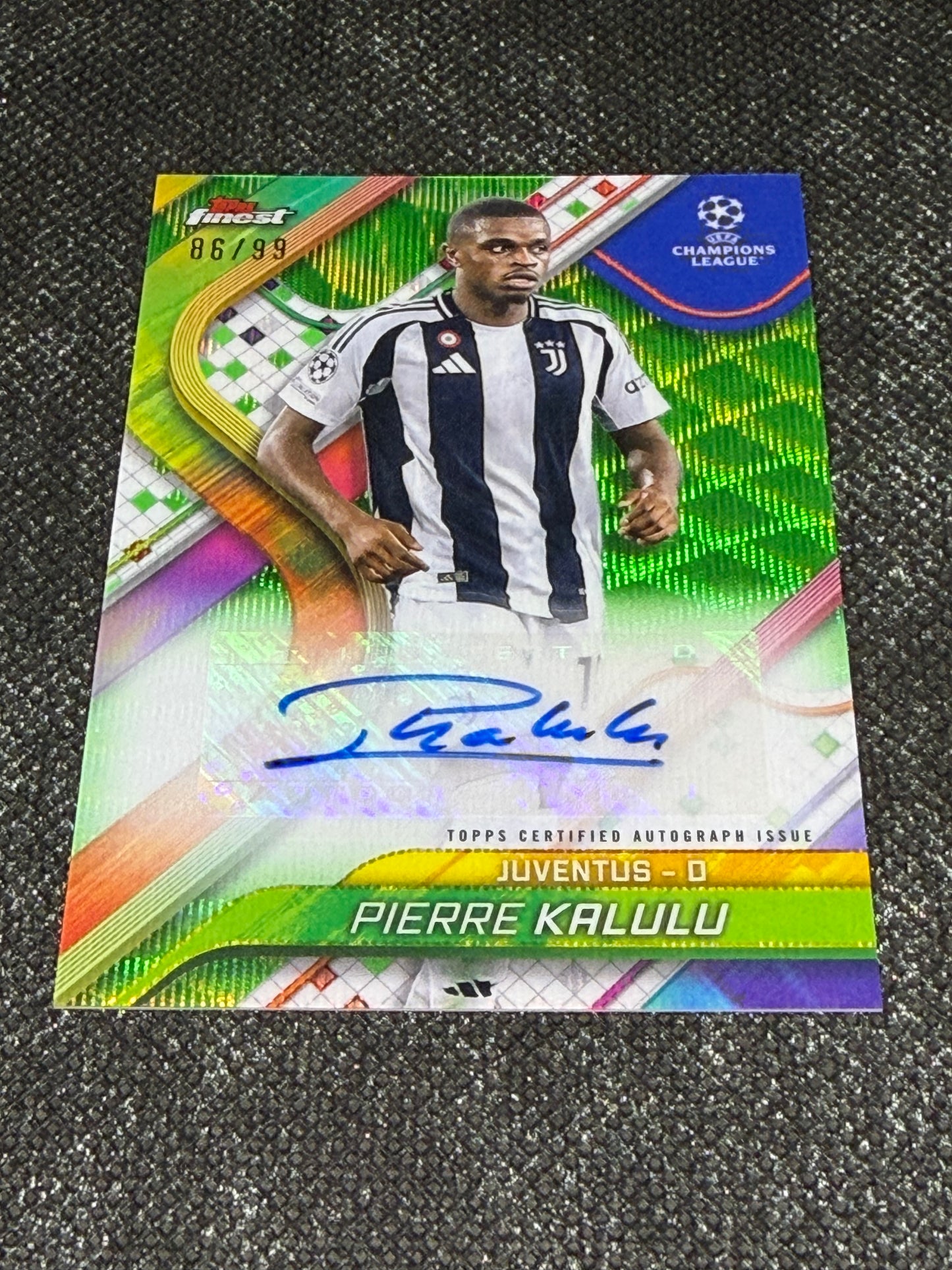 2024-25 Topps Finest UEFA Club Competitions Base Card Autograph Variation Green 86/99 - Pierre Kalulu
