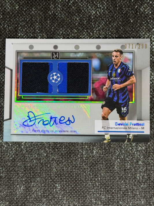 2024-25 Topps Museum Collection UEFA Club Competitions Signature Swatches Dual Relic Autograph Card 071/299 - Davide Frattesi