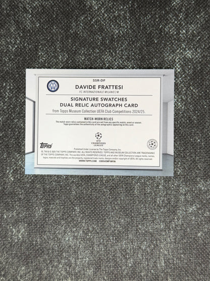 2024-25 Topps Museum Collection UEFA Club Competitions Signature Swatches Dual Relic Autograph Card 071/299 - Davide Frattesi
