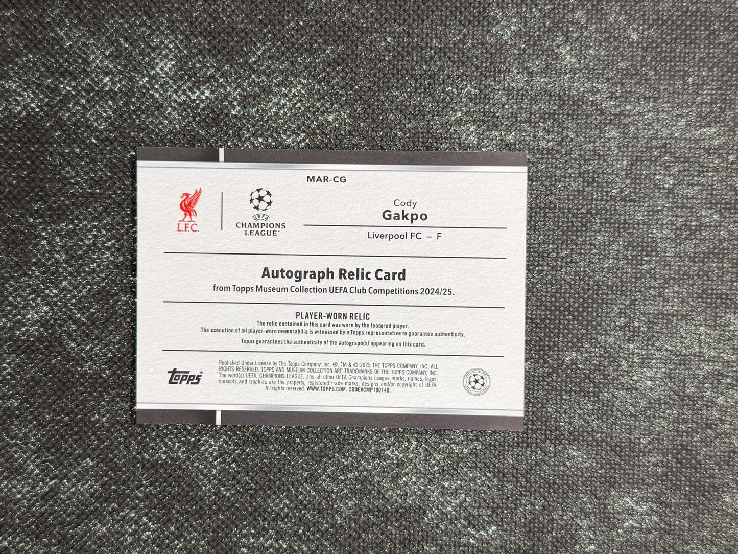2024-25 Topps Museum Collection UEFA Club Competitions Autograph Relic Card 23/25 - Cody Gakpo