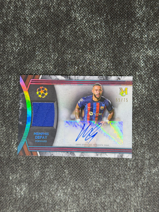 2022-23 Topps Museum Collection UEFA Club Competitions Autograph Relic Card 55/75 - Memphis Depay