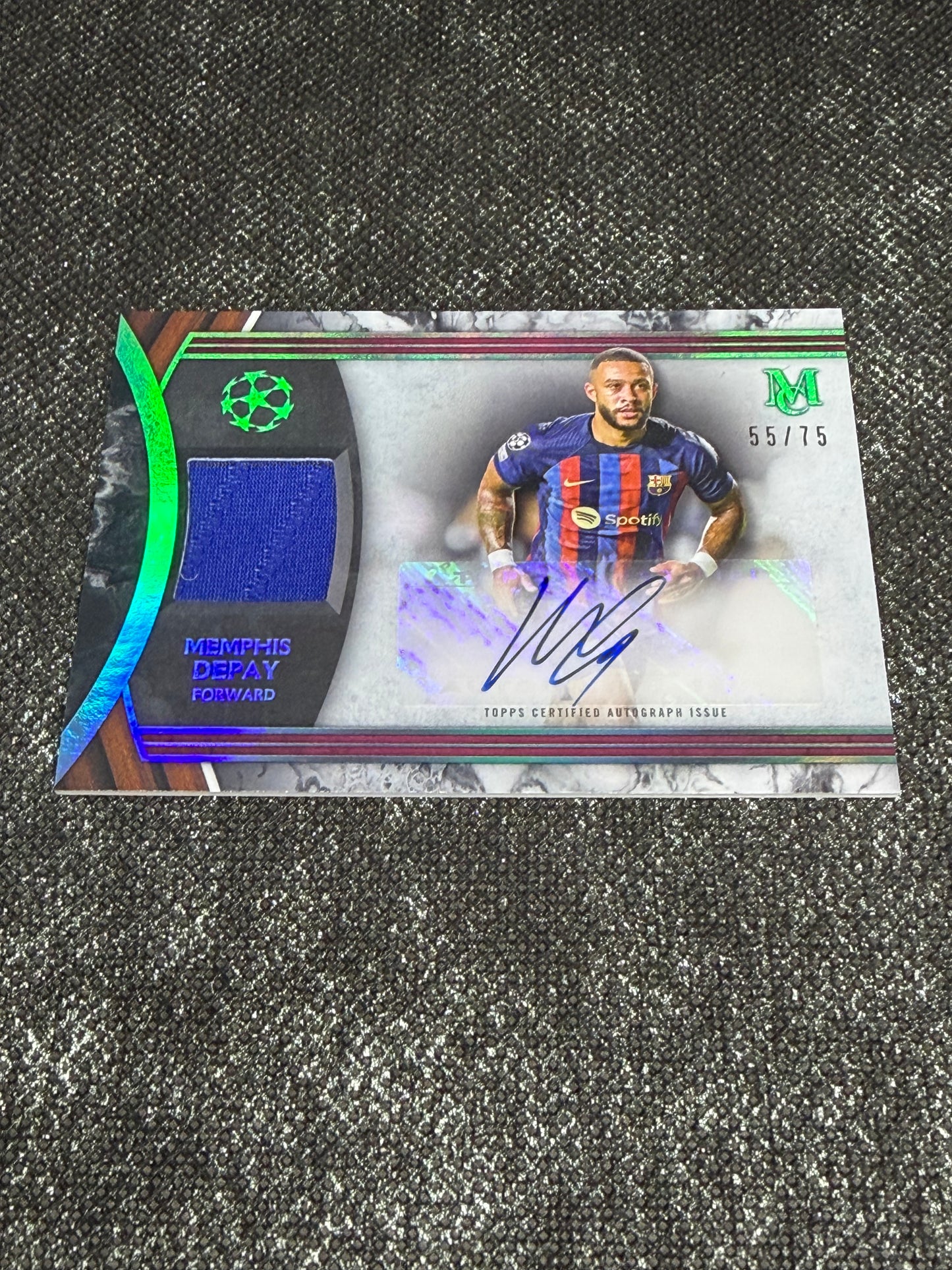 2022-23 Topps Museum Collection UEFA Club Competitions Autograph Relic Card 55/75 - Memphis Depay