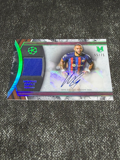 2022-23 Topps Museum Collection UEFA Club Competitions Autograph Relic Card 55/75 - Memphis Depay