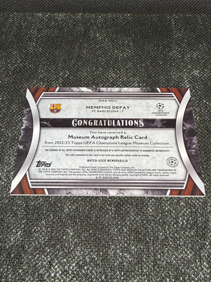 2022-23 Topps Museum Collection UEFA Club Competitions Autograph Relic Card 55/75 - Memphis Depay