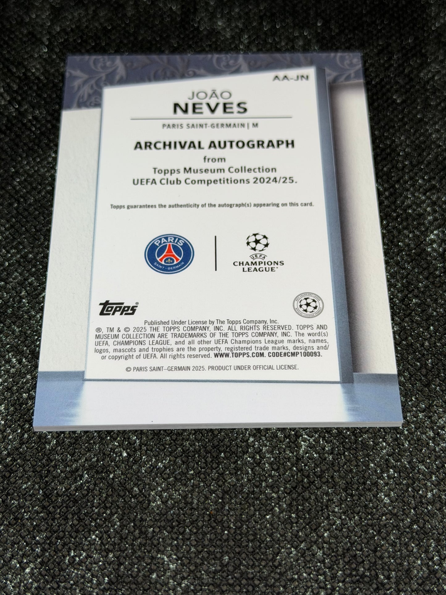 2024-25 Topps Museum Collection UEFA Club Competitions Archival Autograph 45/50 - Joao Neves (Copy)