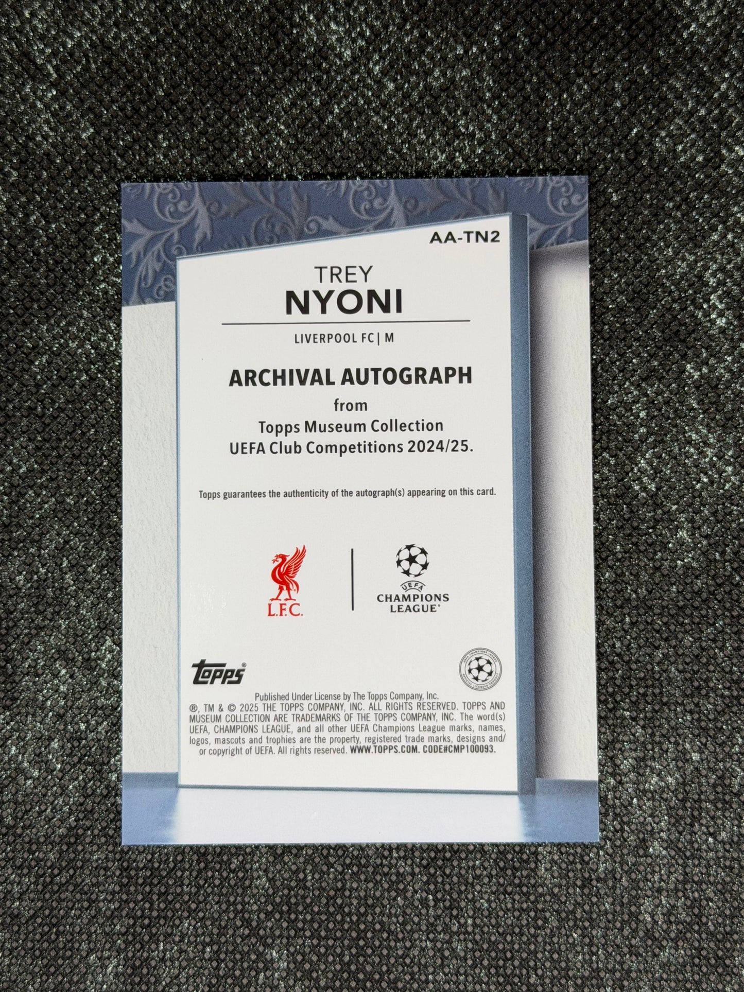 2024-25 Topps Museum Collection UEFA Club Competitions Archival Autograph RC 92/99 - Trey Noni