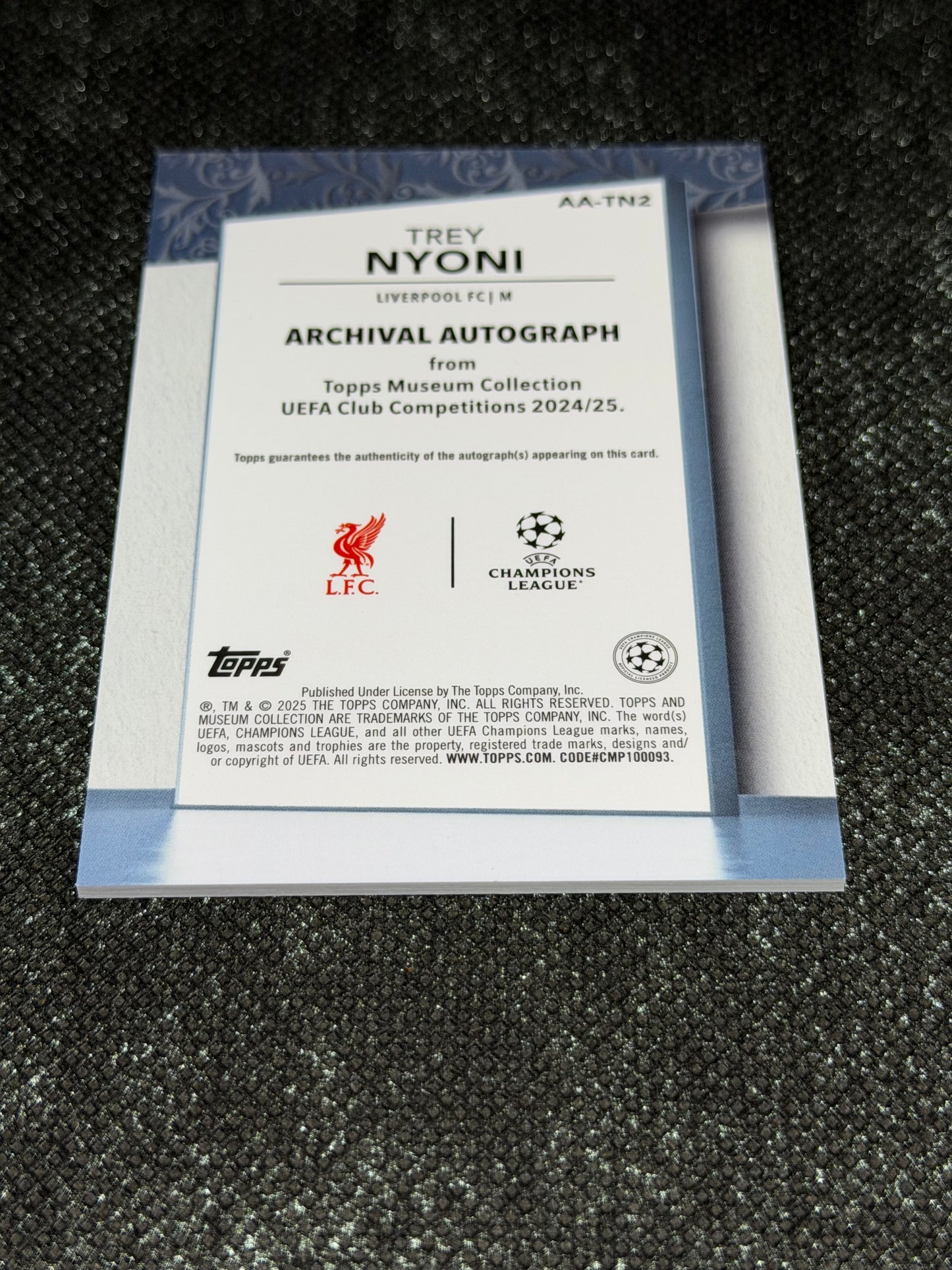 2024-25 Topps Museum Collection UEFA Club Competitions Archival Autograph RC 92/99 - Trey Noni