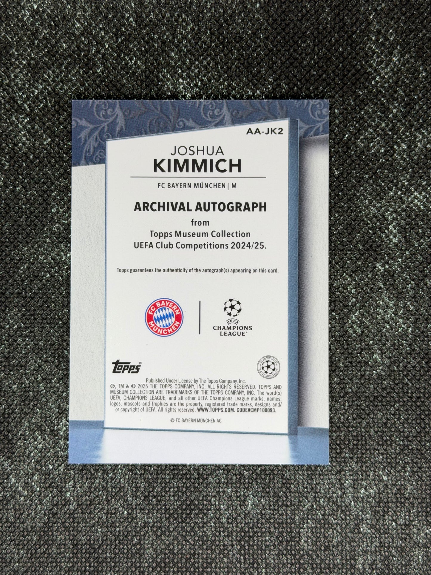 2024-25 Topps Museum Collection UEFA Club Competitions Archival Autograph Gold 47/50 - Joshua Kimmich