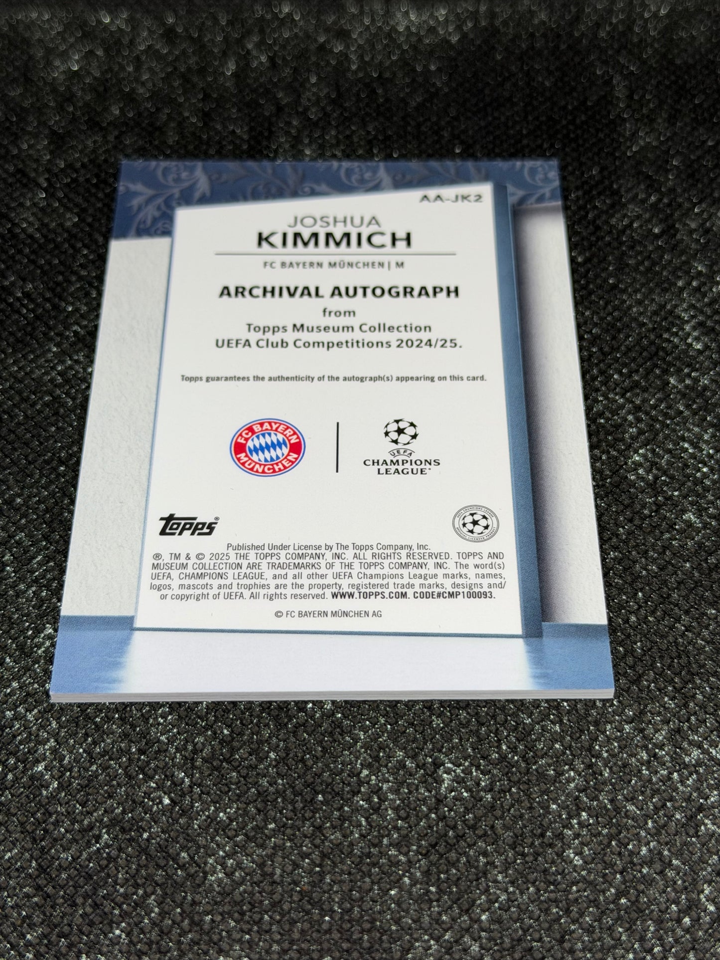 2024-25 Topps Museum Collection UEFA Club Competitions Archival Autograph Gold 47/50 - Joshua Kimmich