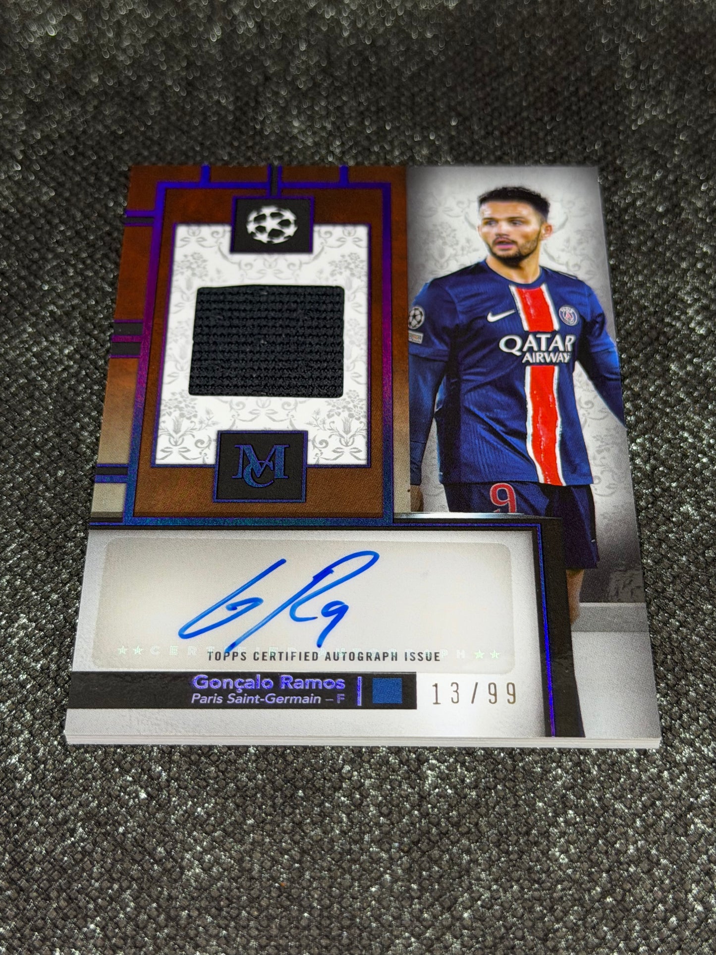2023-24 Topps Museum Collection UEFA Champions League Autograph Relic Card 59/75 - Goncalo Ramos