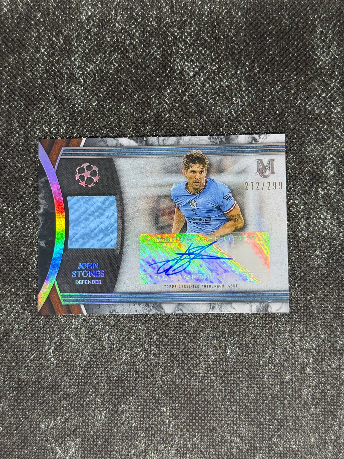 2022-23 Topps Museum Collection UEFA Champions League Autograph Relic Card 272/299 - John Stones