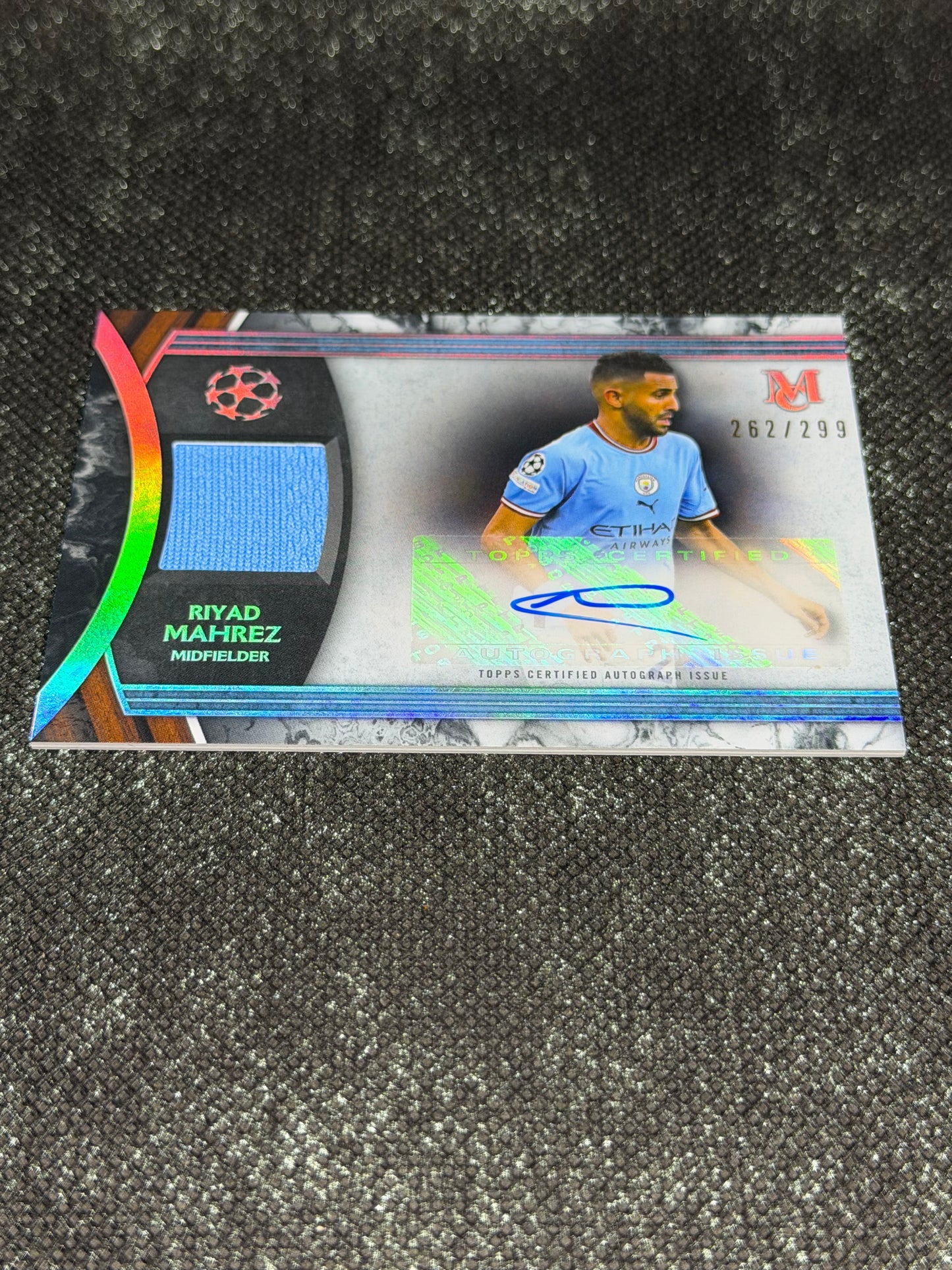 2022-23 Topps Museum Collection UEFA Champions League Autograph Relic Card 262/299 - Riyad Mahrez