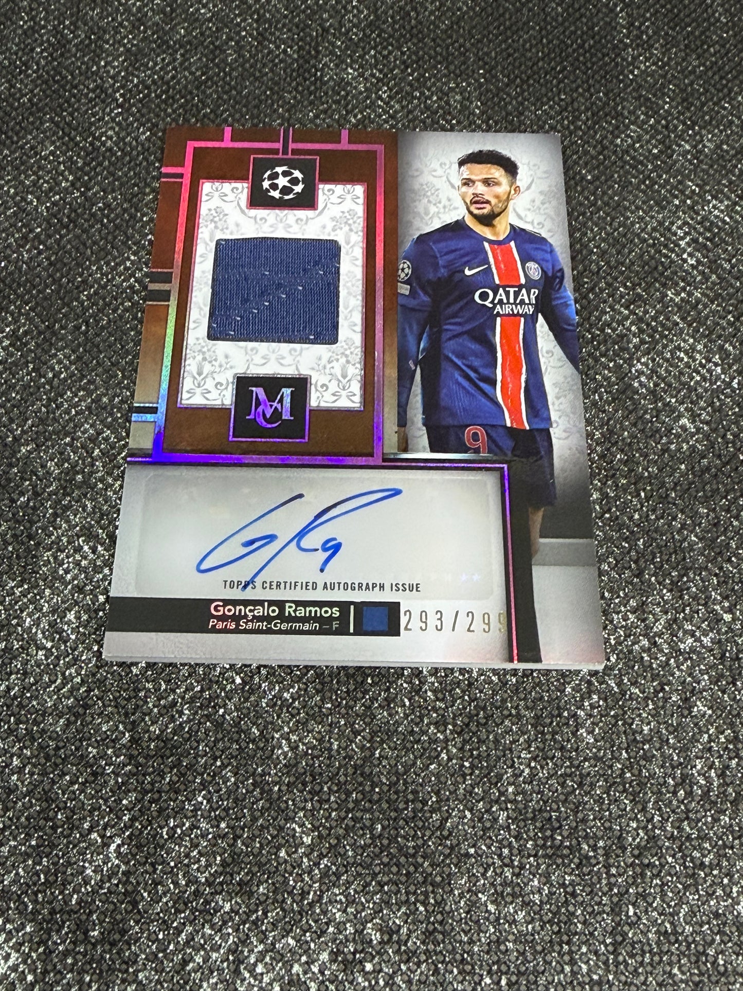 2023-24 Topps Museum Collection UEFA Champions League Autograph Relic Card 293/299 - Goncalo Ramos