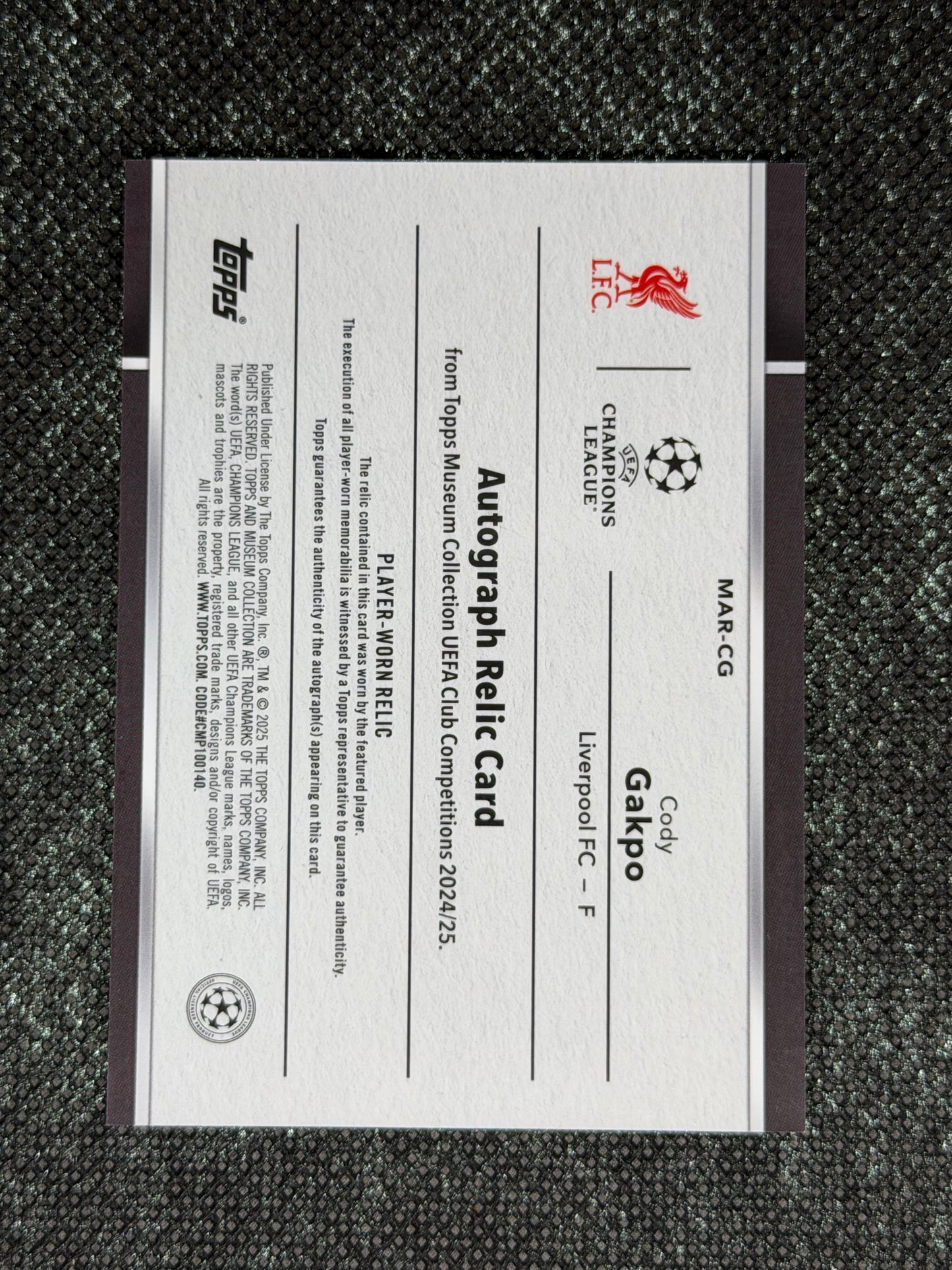 2024-25 Topps Museum Collection UEFA Club Competitions Autograph Relic Card 259/299- Cody Gakpo (Copy)
