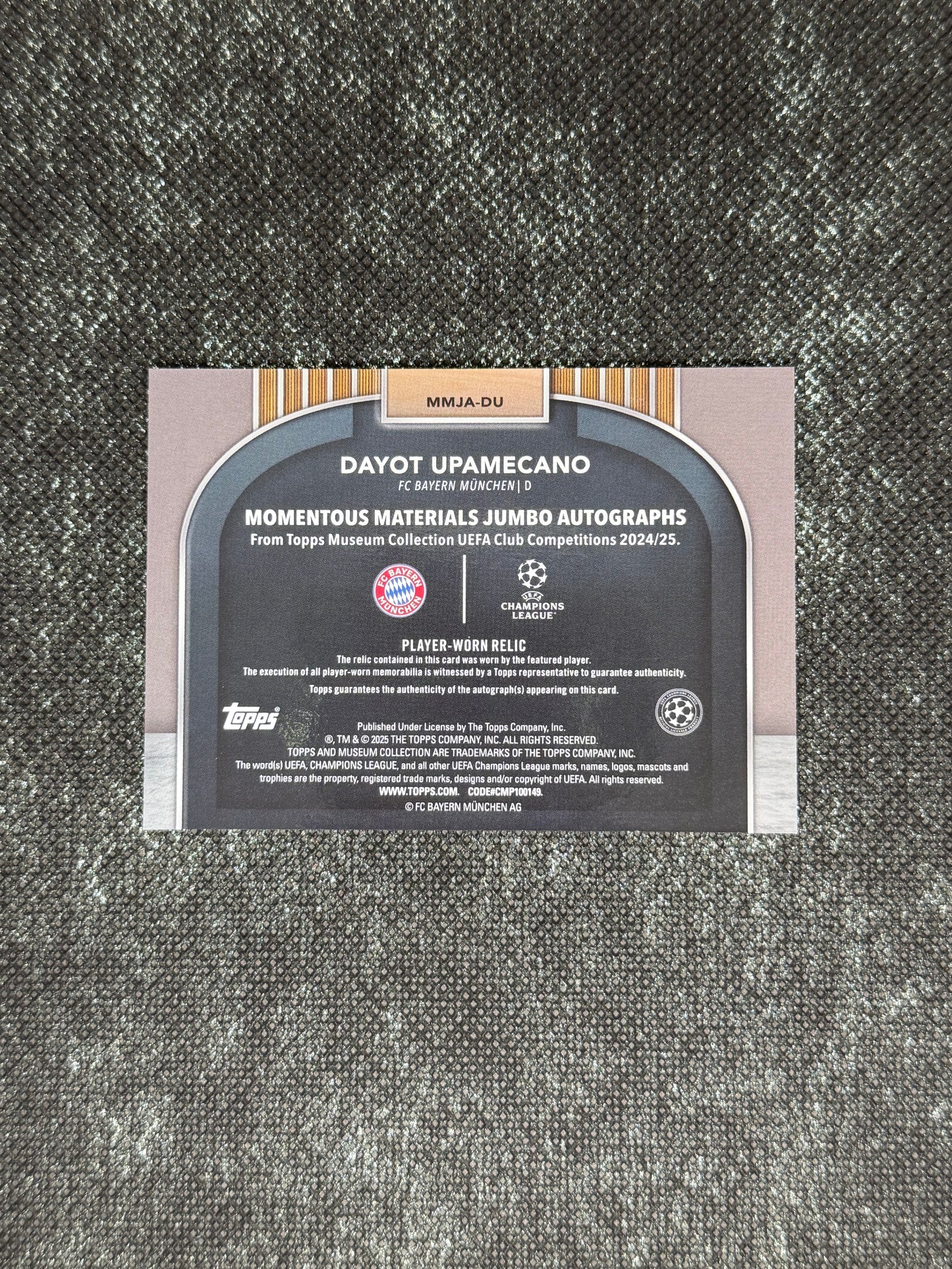 2024-25 Topps Museum Collection UEFA Champions League Momentous Materials Jumbo Autographs 066/199 - Dayot Upamecano