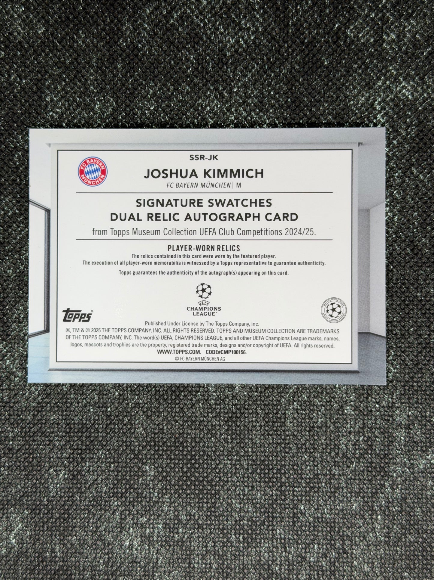 2024-25 Topps Museum Collection UEFA Club Competitions Signature Swatches Dual Relic Autograph Card 02/25 - Joshua Kimmich