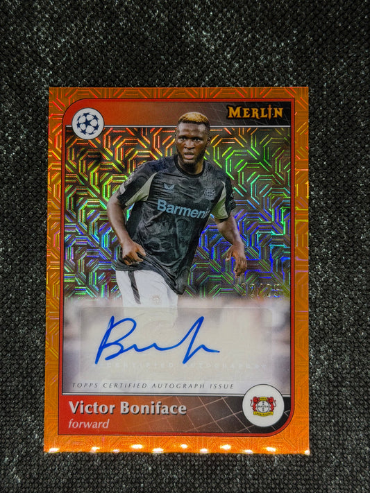 2024-25 Topps Merlin UEFA Club Competitions Autograph Card Orange Mojo 22/25 - Victor Boniface