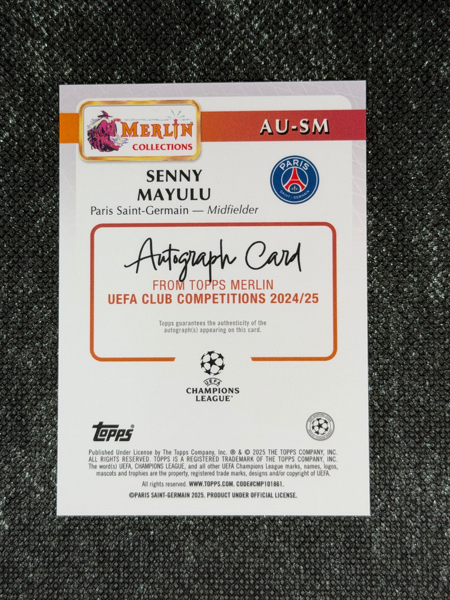 2024-25 Topps Merlin UEFA Club Competitions Autograph Card RC - Senny Mayulu