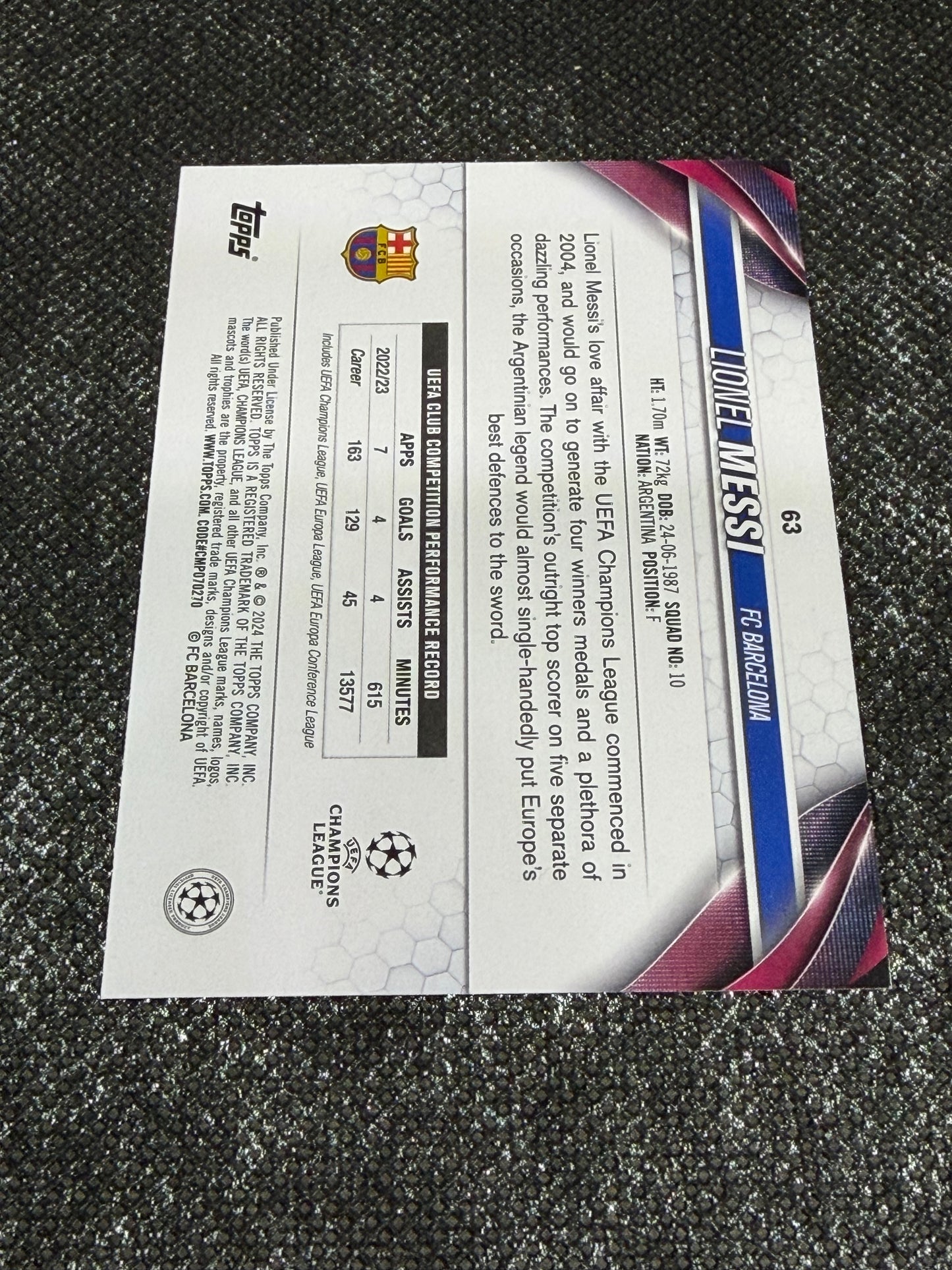 2023-24 Topps UEFA Club Competitions Short Print Variation - Lionel Messi