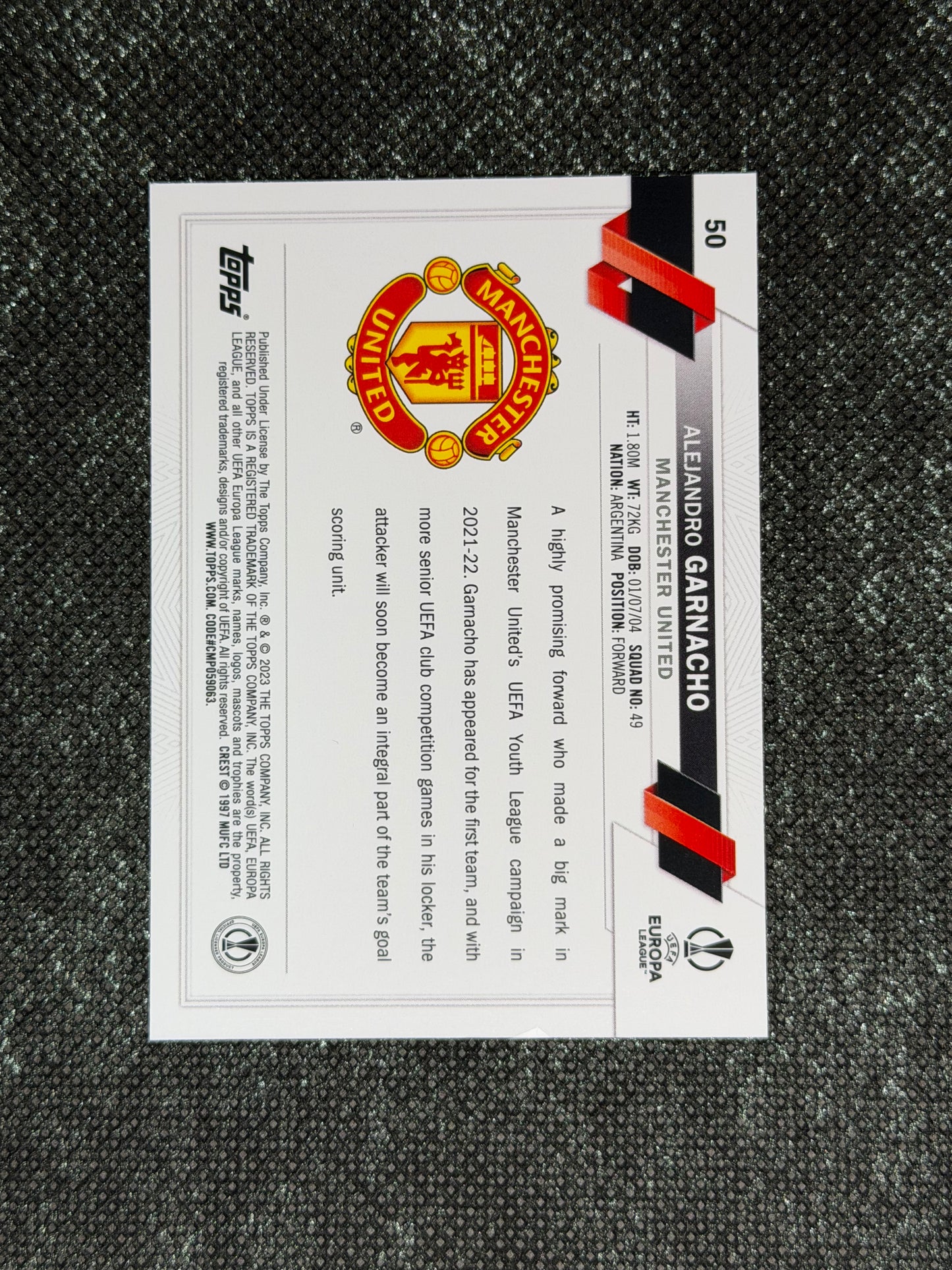 2023-24 Topps UEFA Club Competitions Super Short Print Variation RC - Alejandro Garnacho