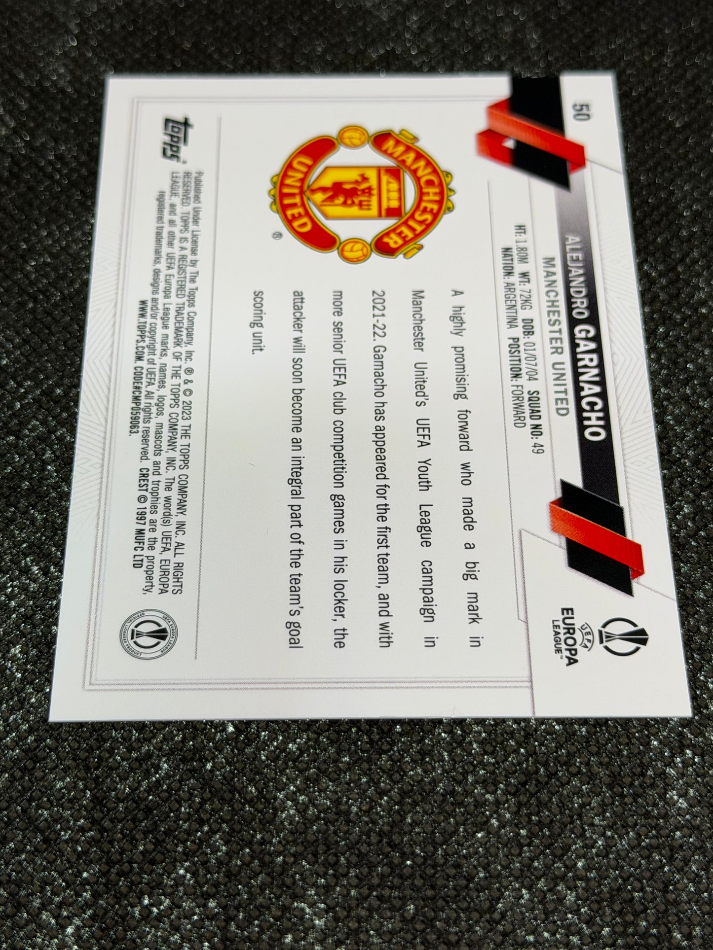 2023-24 Topps UEFA Club Competitions Super Short Print Variation RC - Alejandro Garnacho