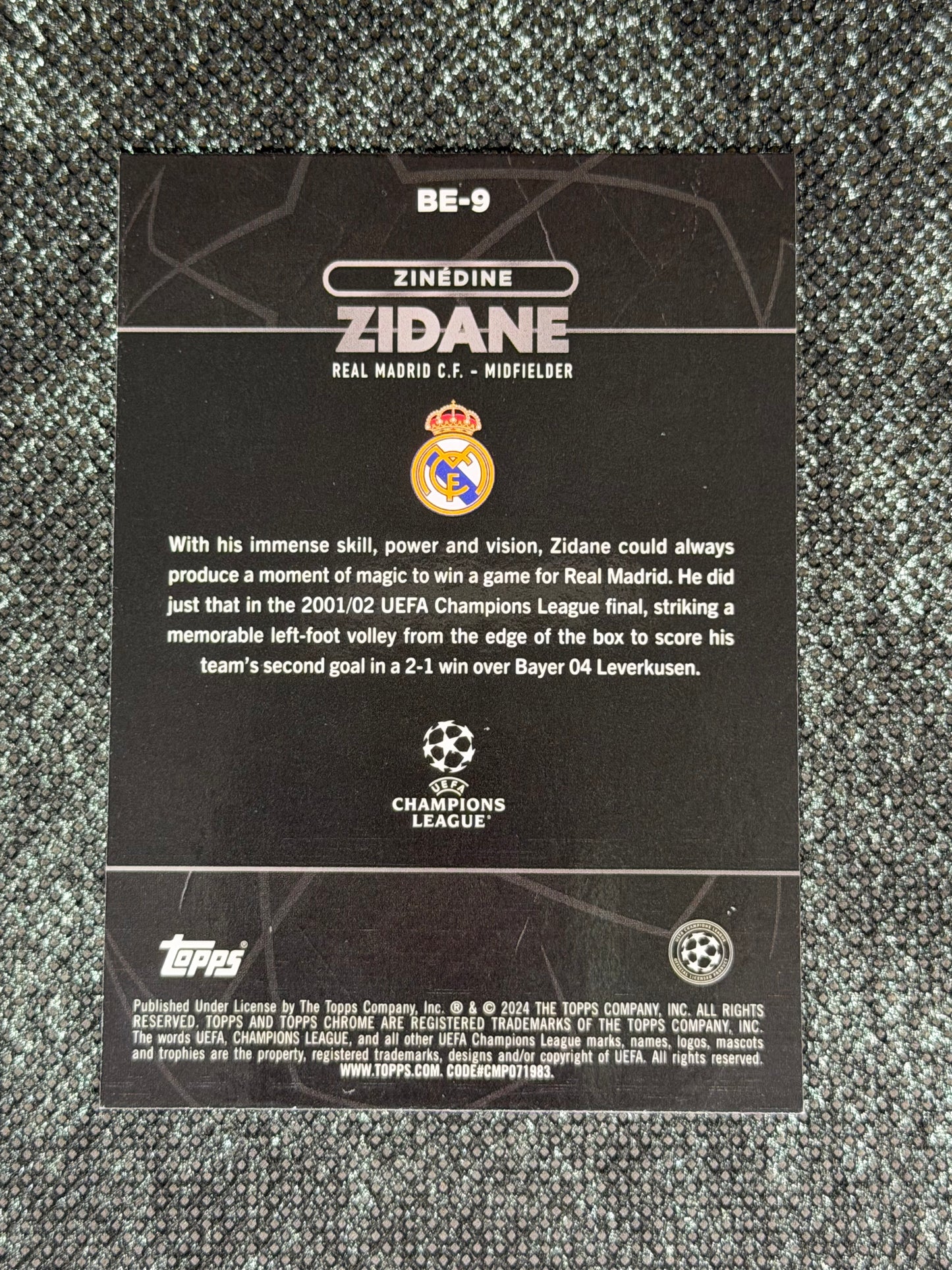 2023-24 Topps Chrome UCC Shadow Etch Insert (Case Hit) -  Zinedine Zidane