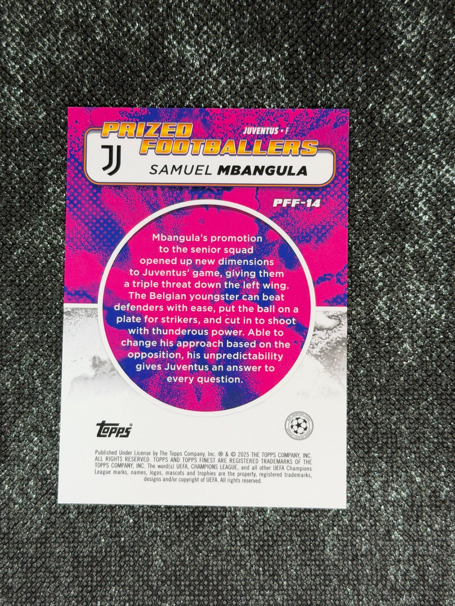 2024-25 Topps Finest UCC Prized Footballers Fusion Blue/Gold RC (Case Hit) - Samuel Mbangula