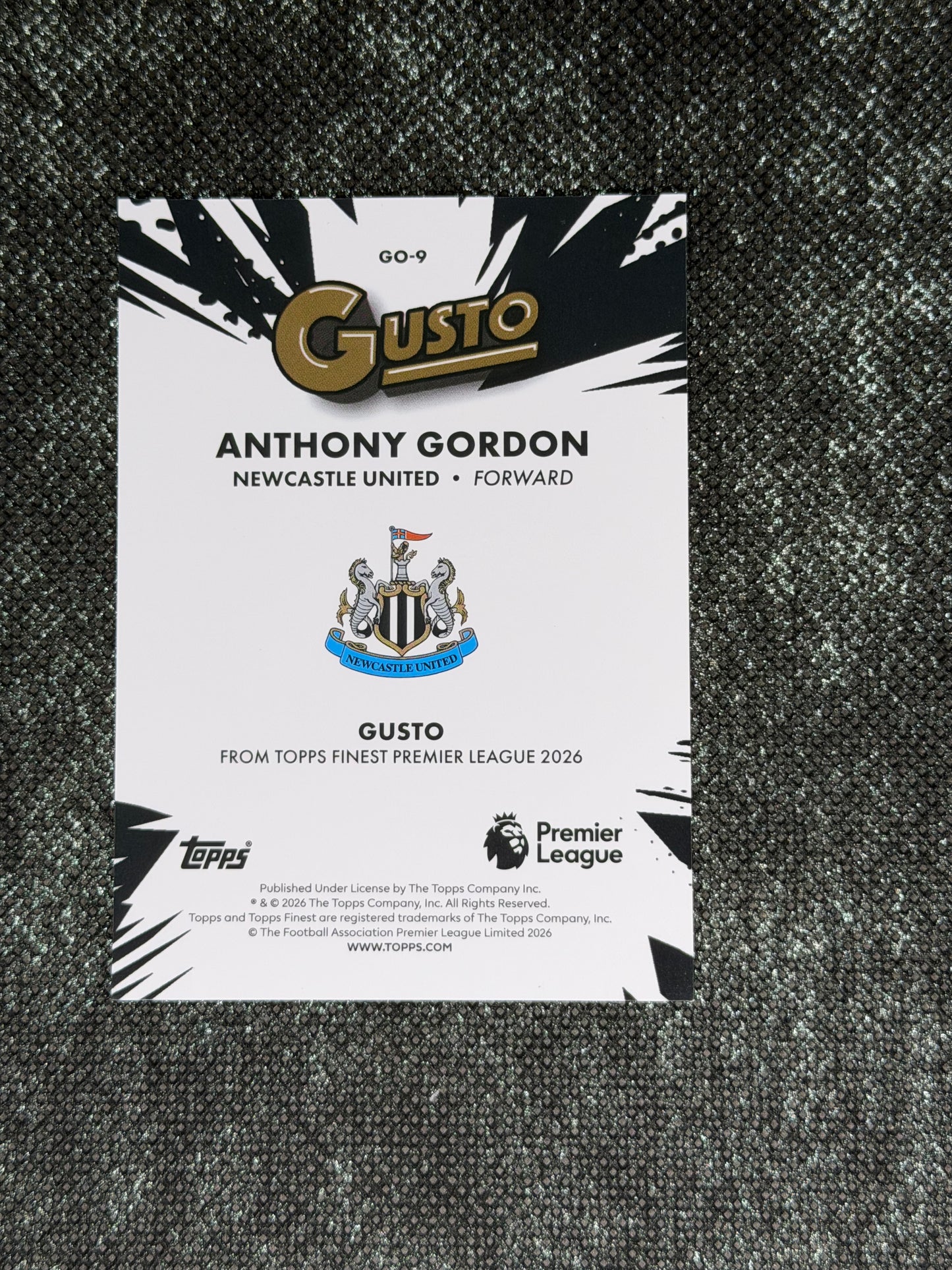 2025-26 Topps Finest EPL Gusto Insert (Case Hit) - Anthony Gordon