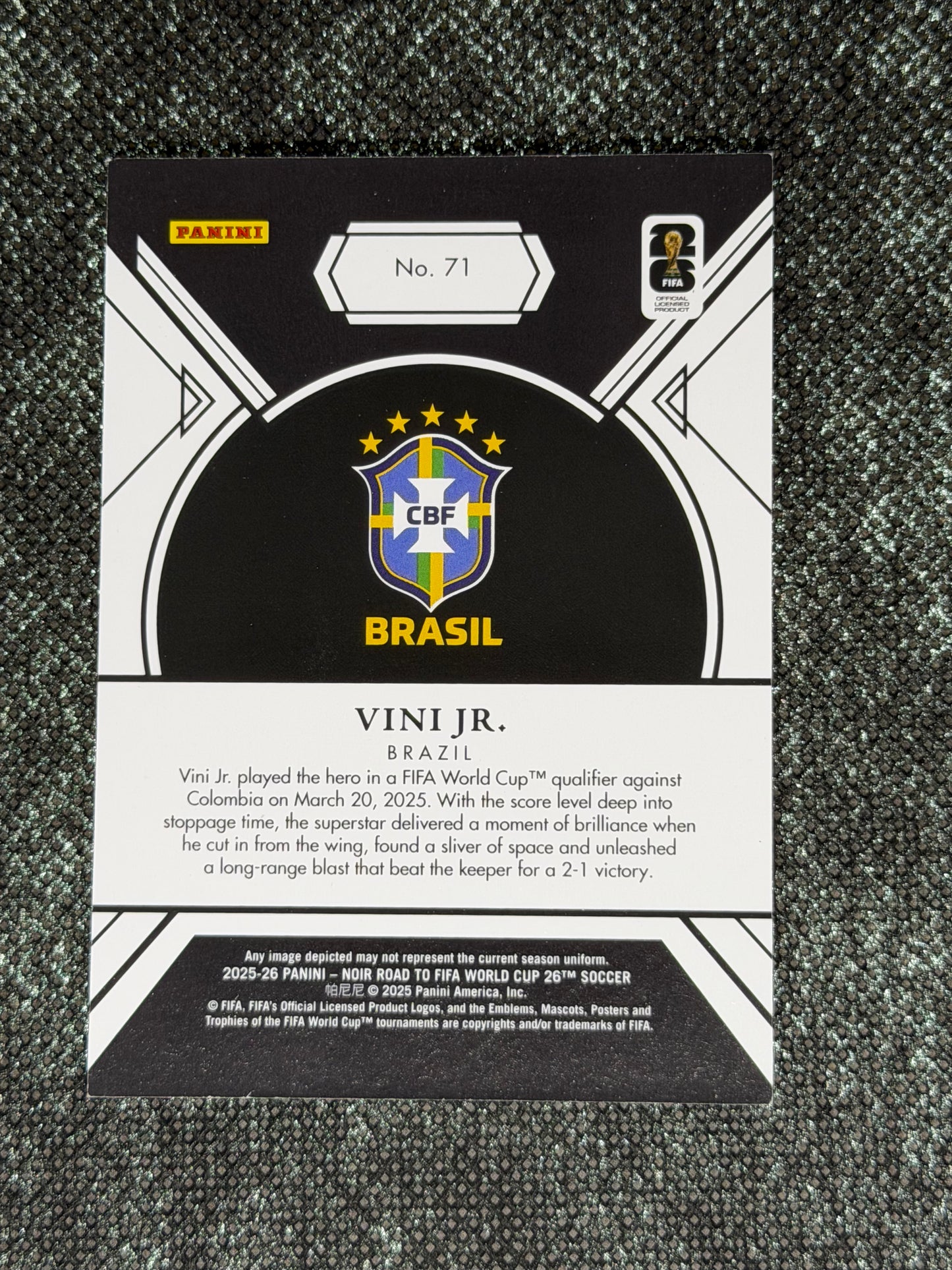 2025-26 Panini Noir Road To FIFA World Cup 26 Soccer Bronze 70/99 - Vini Jr.