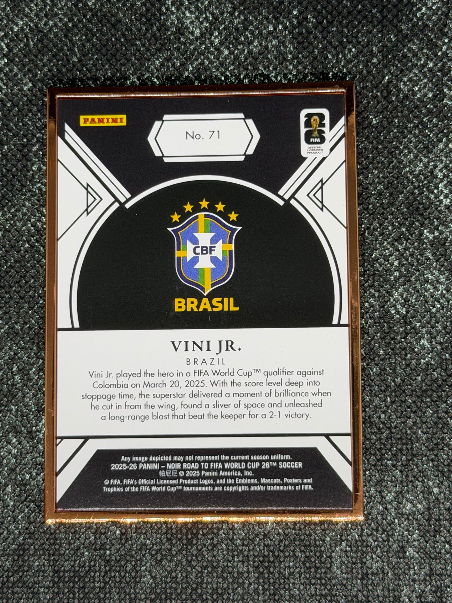 2025-26 Panini-Noir Road To World Cup 26 Soccer Bronze Frame 03/25 - Vini Jr.
