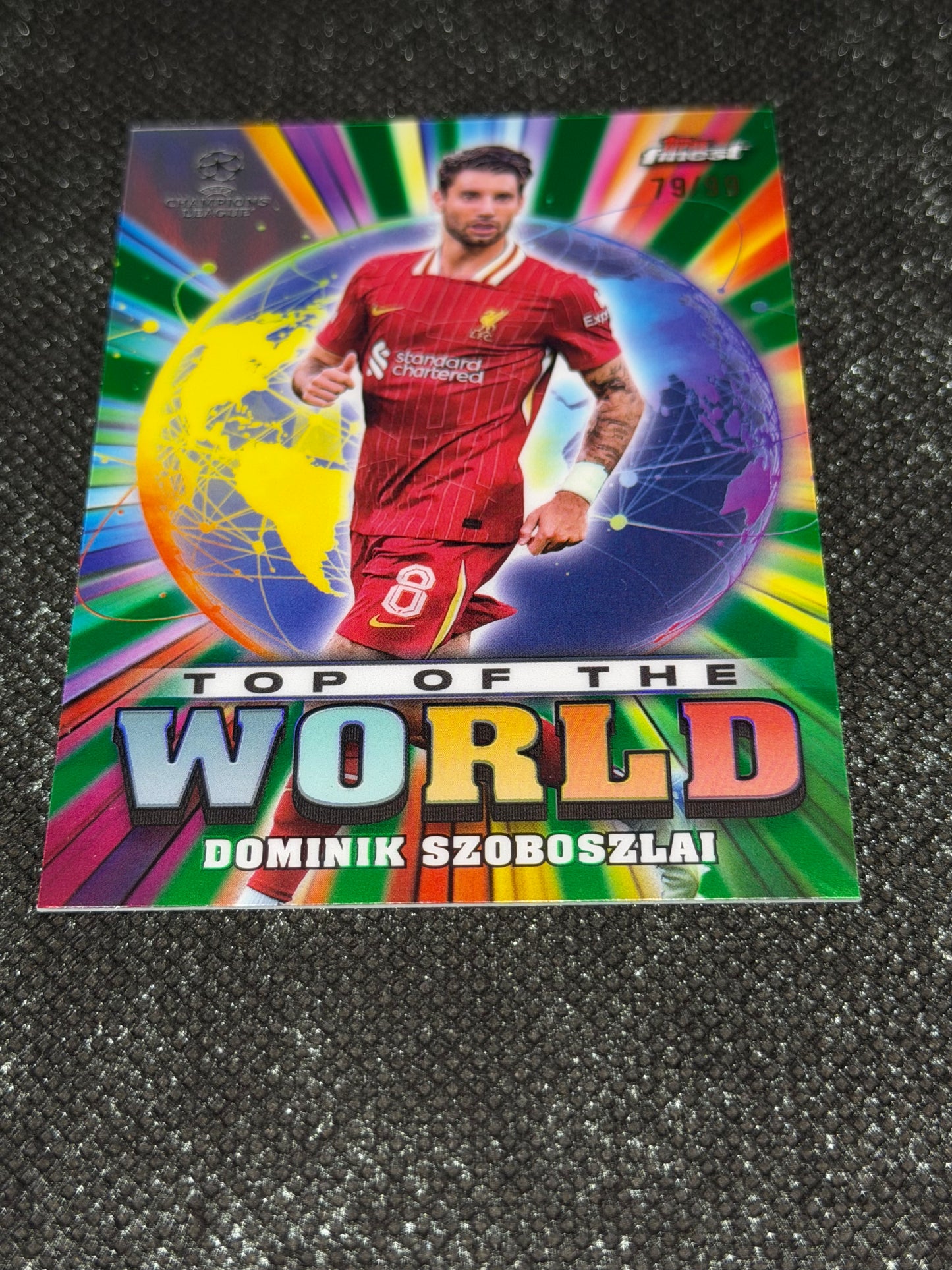 2024-25 Topps Finest UCC Finest Top Of The World Insert Green Refractor 79/99 - Dominik Szoboslai