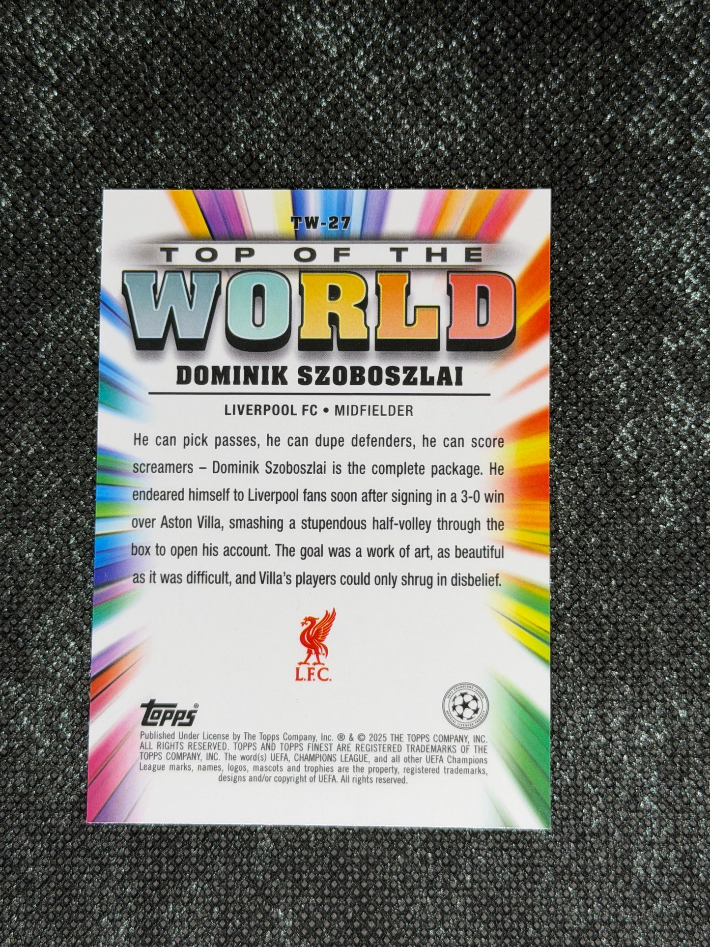 2024-25 Topps Finest UCC Finest Top Of The World Insert Green Refractor 79/99 - Dominik Szoboslai