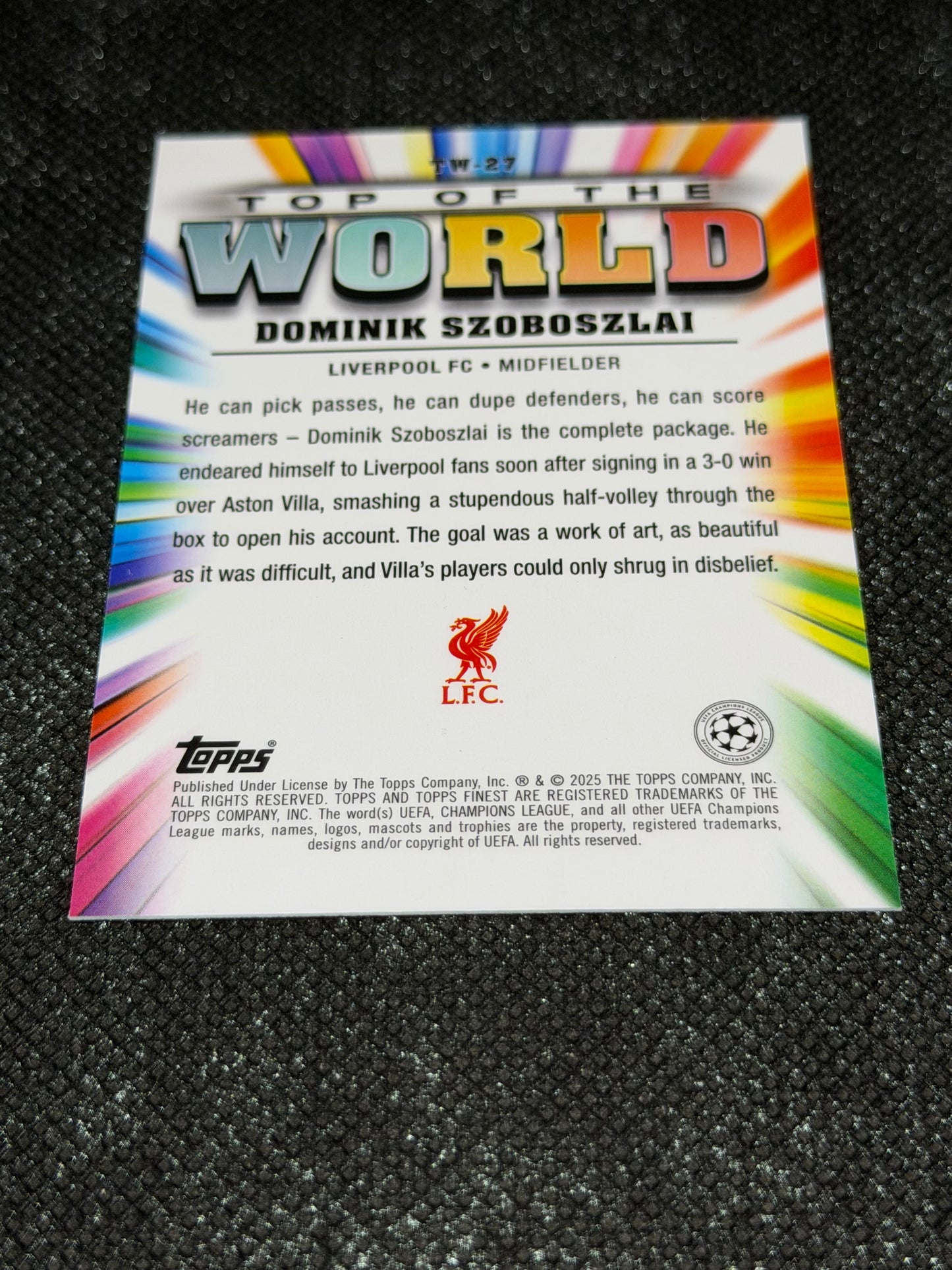 2024-25 Topps Finest UCC Finest Top Of The World Insert Green Refractor 79/99 - Dominik Szoboslai