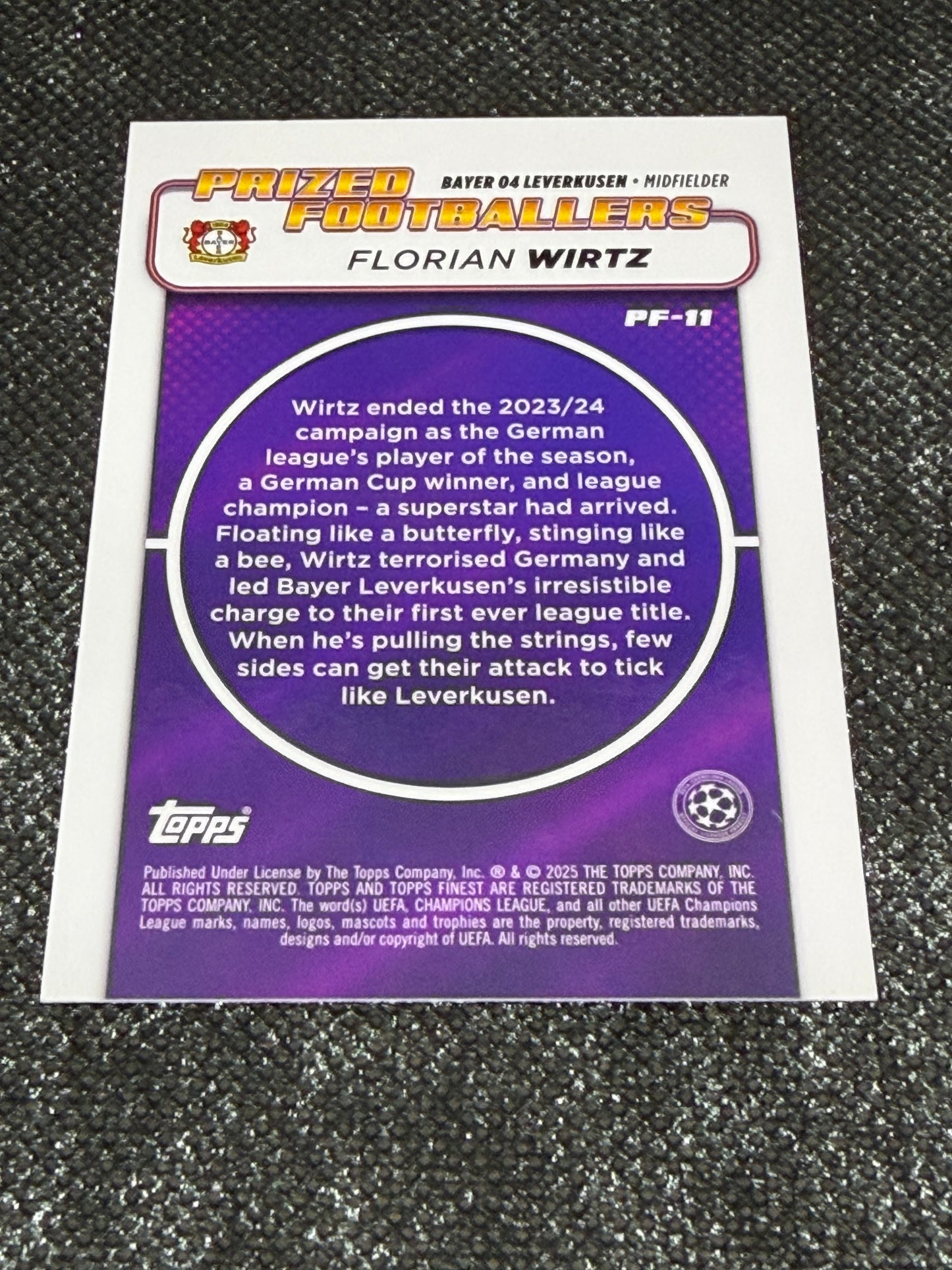 2024-25 Topps Finest UCC Prized Footballers Insert Blue Refractor 128/150 - Florian Wirtz