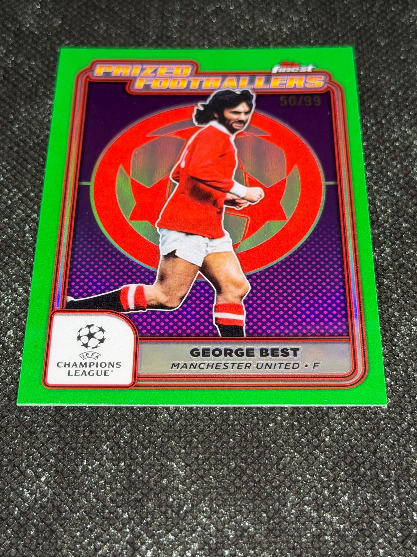 2024-25 Topps Finest UCC Prized Footballers Insert Green Refractor 50/99 - George Best