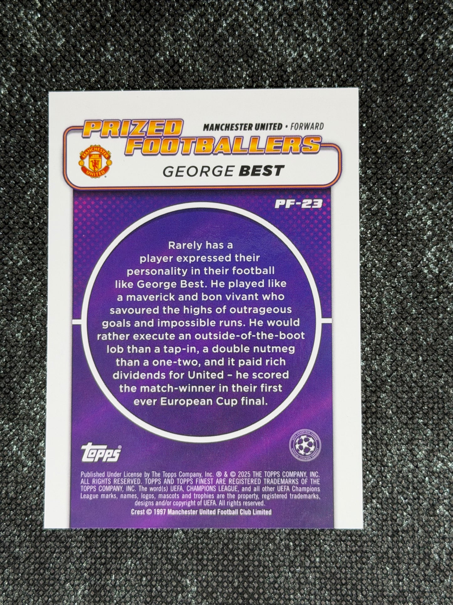 2024-25 Topps Finest UCC Prized Footballers Insert Green Refractor 50/99 - George Best