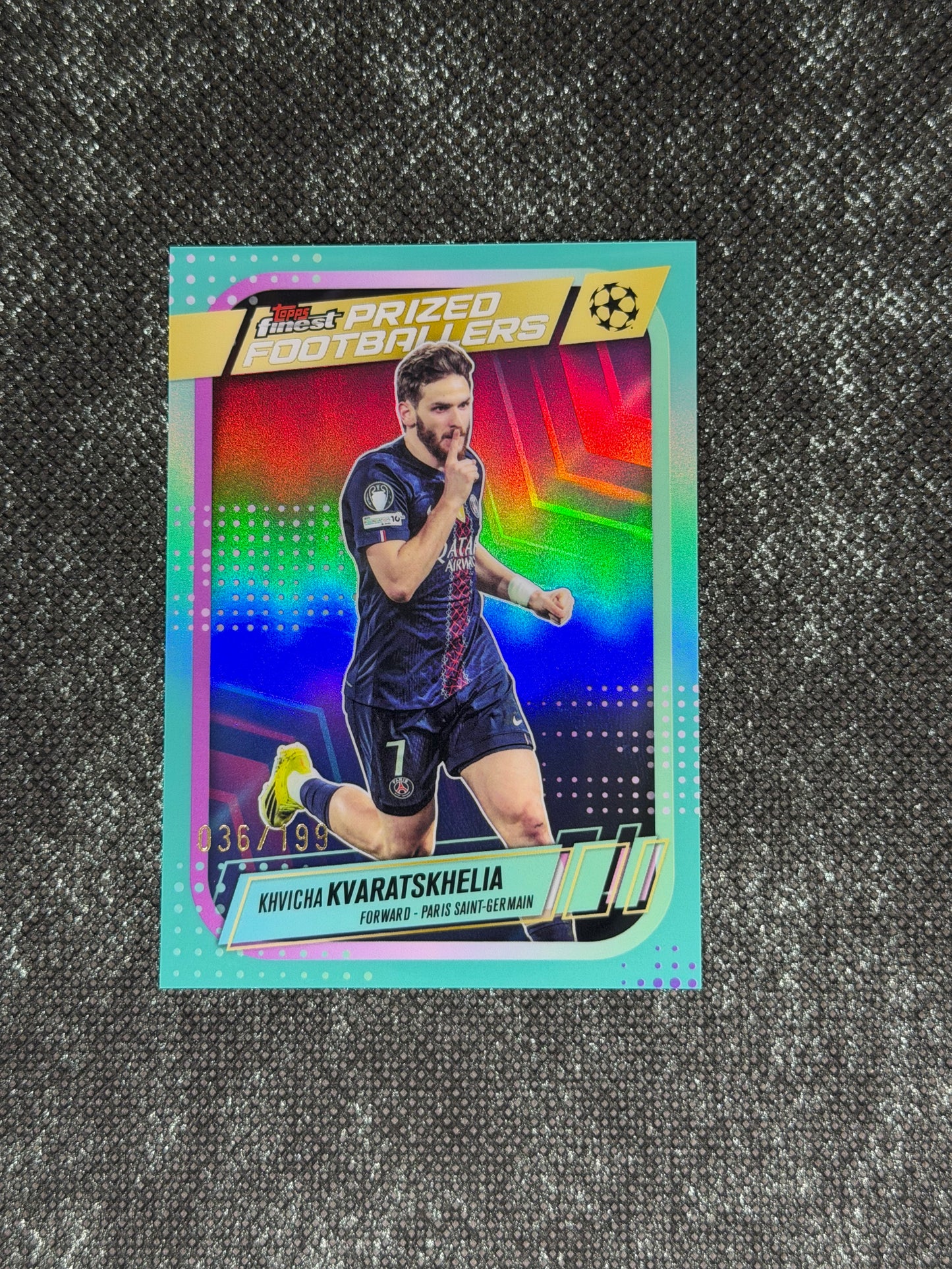 2025-26 Topps Finest UCC Footballers Insert Aqua 036/199 - Khvicha Kvaratskhelia