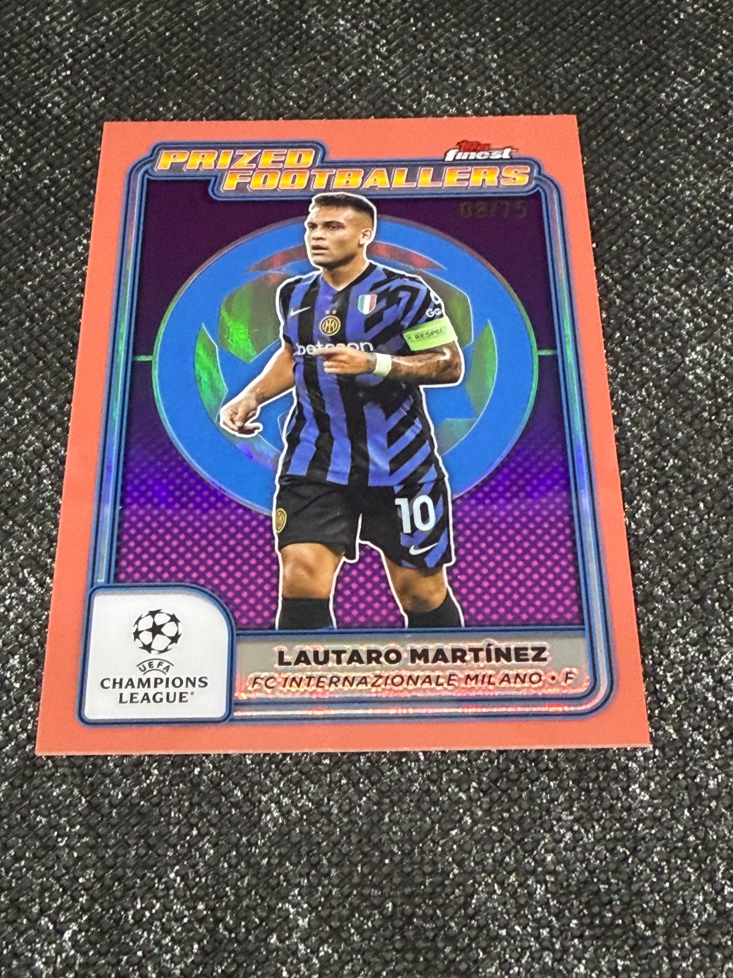2024-25 Topps Finest Prized Footballers Insert Rose Gold 08/75 - Lautaro Martinez