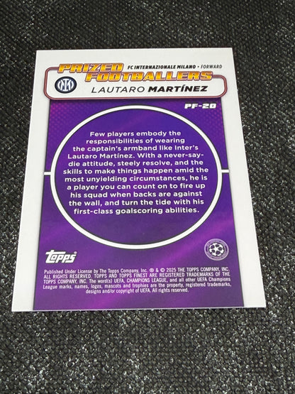 2024-25 Topps Finest Prized Footballers Insert Rose Gold 08/75 - Lautaro Martinez
