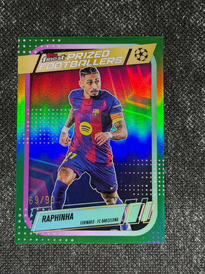 2025-26 Topps Finest UCC Prized Footballers Insert Green 69/99 - Raphinha
