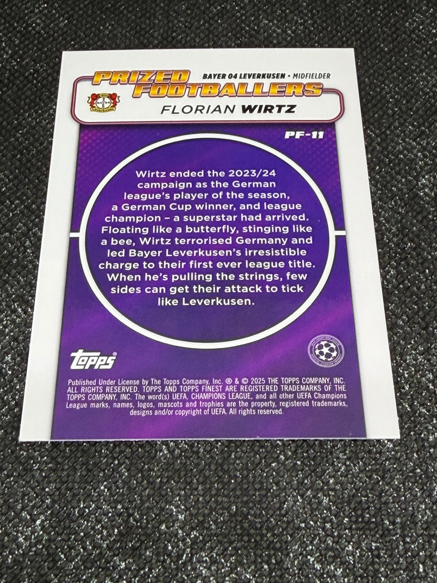 2024-25 Topps Finest UCC Prized Footballers Insert Green Refractor 41/99 - Florian Wirtz