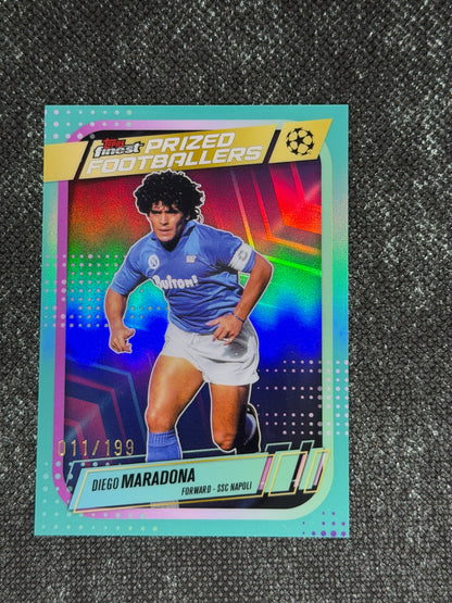 2025-26 Topps Finest Prized Footballers Insert Aqua 011/199 - Diego Maradona