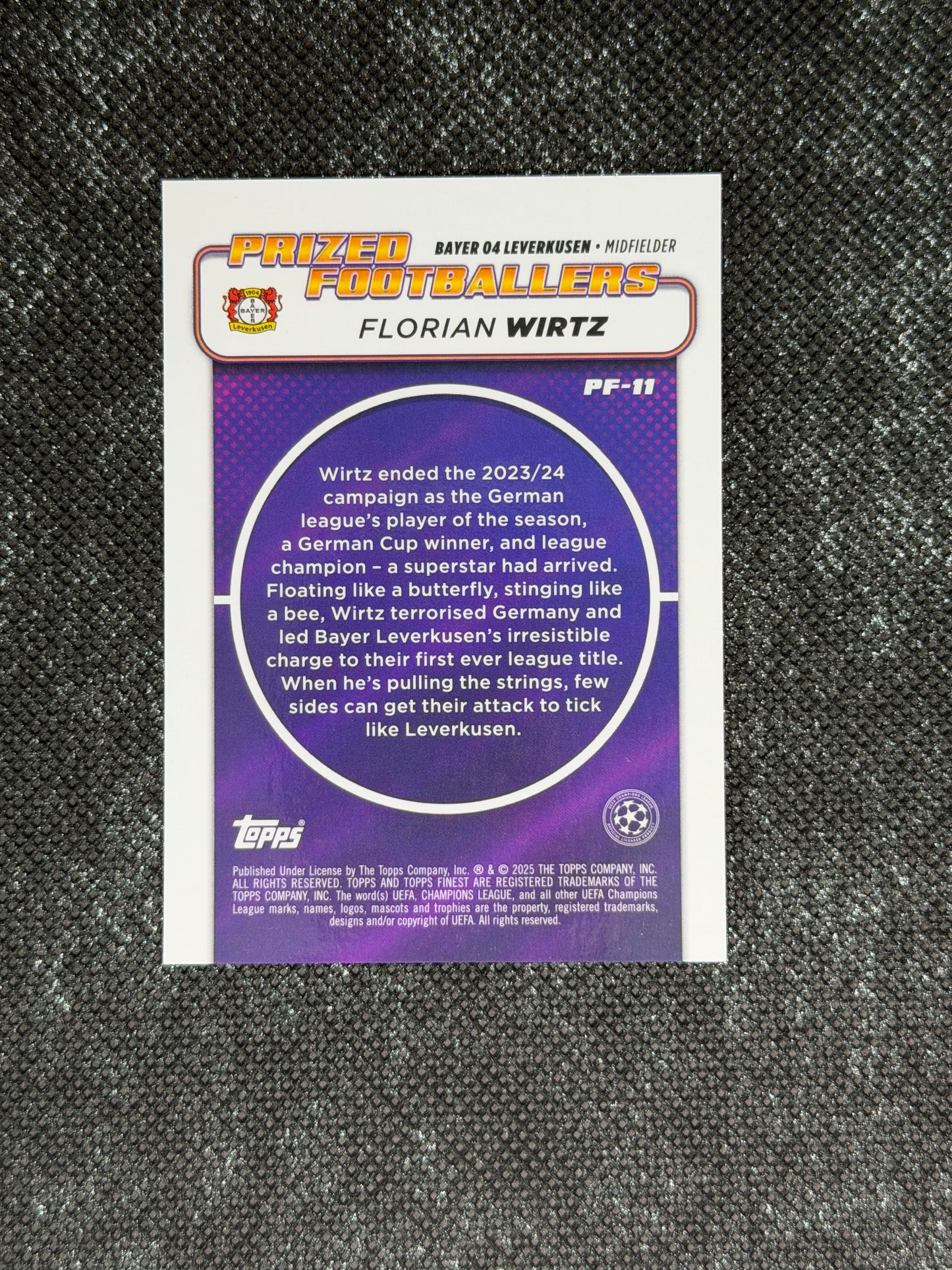 2024-25 Topps Finest UCC Prized Footballers Insert Orange 09/25 - Florian Wirtz